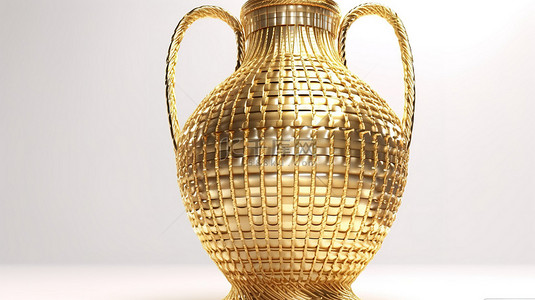 金色安芙兰柳条花瓶，带飞镖 3d，在白色背景上用流明渲染