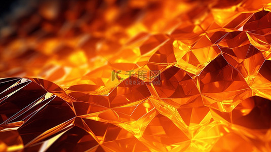 红色几何形状背景图片_3D 渲染几何形状，以火热的橙色色调呈现抽象背景