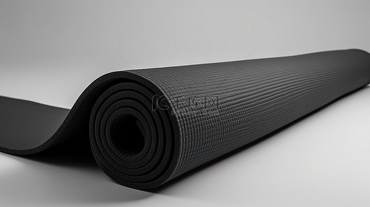 瑜伽维密背景图片_白色背景增强了 3D 黑色瑜伽垫图像