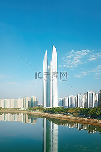 建筑景观背景图片_李仁荷市的高楼大厦和湖泊