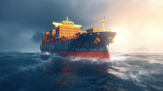 货运代理海报背景图片_穿越浩瀚海洋的船只 3D 数字渲染