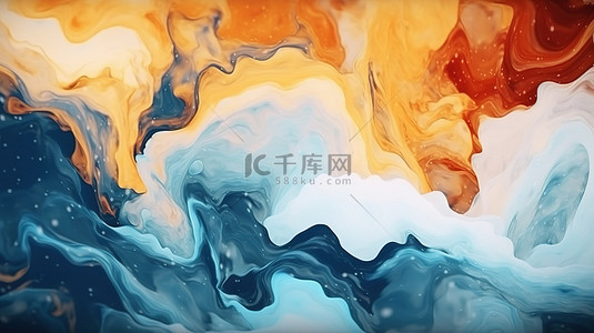 流体大理石水墨景观的抽象 3D 渲染