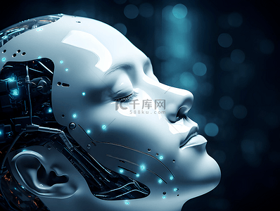 科技智能云背景图片_人工智能机器人头像科技广告背景