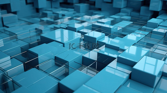 抽象蓝光背景下的 3d 渲染设置中的矩形