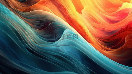 分形背景图片_具有彩色分形图案 3D 渲染的迷人抽象海浪艺术品