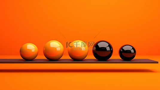 橙色背景与球平衡行为的 3D 插图