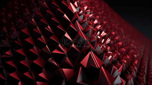 深红色阴影中抽象 3d 三角形设计的高质量渲染图像