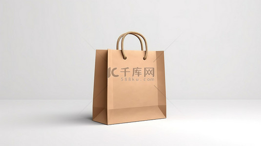 棕色工艺纸袋的模型，在 3D 渲染的白色背景上为您的设计提供空间
