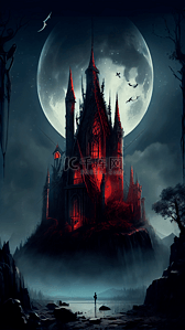 黑暗城堡背景图片_城堡夜晚石头背景
