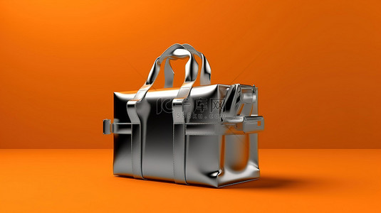 透明的包装背景图片_橙色背景下的 3D 渲染单色铝袋