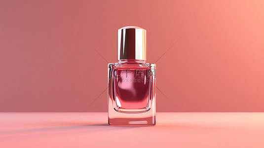 粉红色背景迷人化妆品展示玻璃瓶中指甲油的 3D 插图