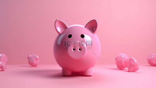 3d 中的粉红色存钱罐在粉红色背景中显得可爱且引人注目