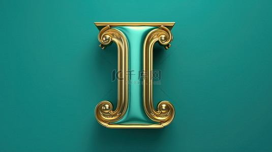 团福金猪背景图片_潮水绿色背景上小写的福尔图纳金色字母 i，带有以 3D 呈现的时尚字体类型符号