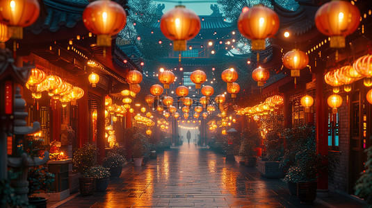 广州夜市背景图片_热闹的夜市春节挂满灯笼背景素材