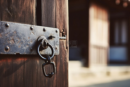 打开大门背景图片_背景中有一扇带有金属把手的大门