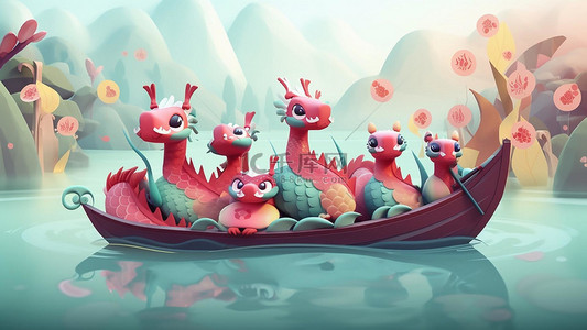 中国古典神兽背景图片_端午节水上龙舟神兽