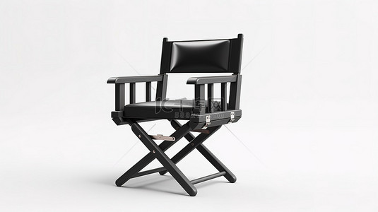 电影视觉背景图片_电影视觉白色背景与黑色木制导演椅的 3D 渲染