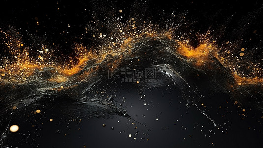 星星粒子背景图片_黑色背景上的抽象粒子 3D 渲染插图
