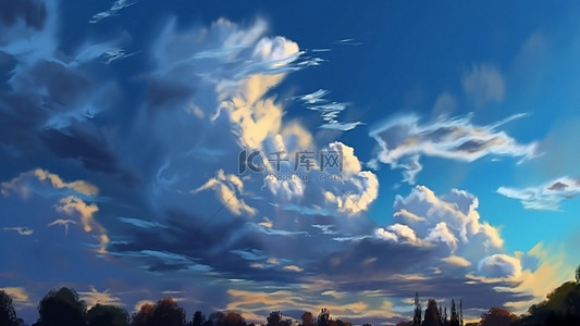卡通云形状背景图片_天空云朵云层蓝色晚霞