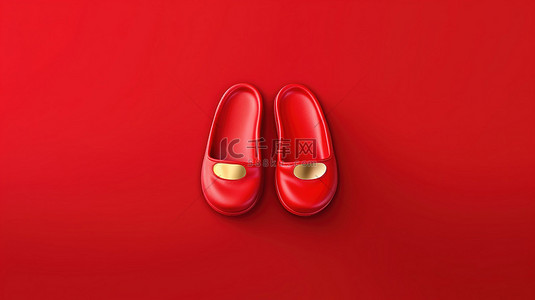 带有标志性拖鞋的红色背景按钮的 3D 渲染
