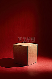 红色背景的方形礼品盒，光线透过打开的盖子照射