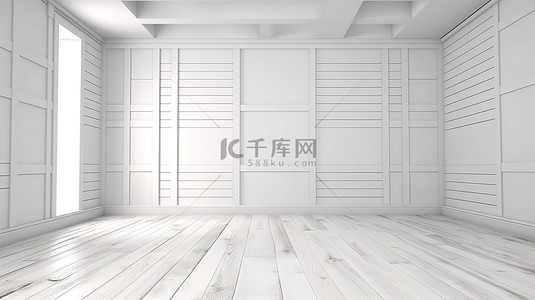 白色木板纹理空房间，带有文本 3d 渲染的复制空间