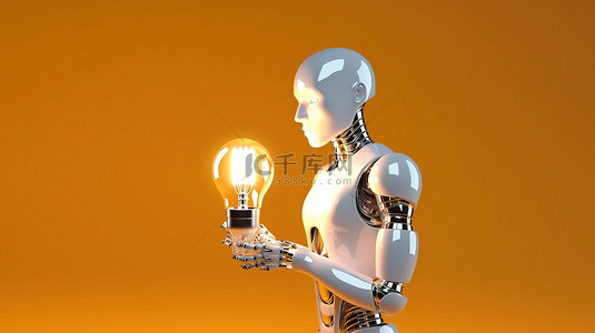 视觉机器人背景图片_拿着灯泡的机器人创意概念的视觉例证