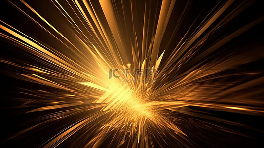 抽象 3d 渲染中的金色射线