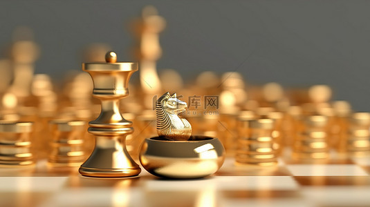 企业安全文化看板背景图片_用于企业内容的国际象棋和金币的 3D 渲染