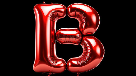 高级 3D 插图中逼真的氦气球排版金属红色字母 b