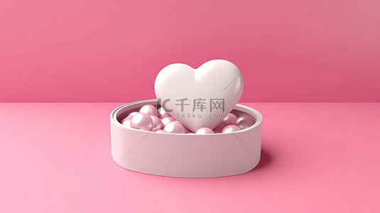 粉红音乐会背景图片_情人节主题背景上开放的粉红色心形盒子的 3D 渲染