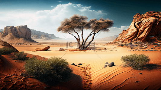 沙漠中绿洲背景图片_沙漠沙中之树背景