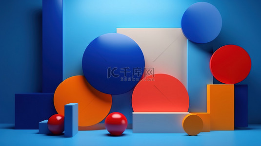 阵列圆圈背景图片_蓝色背景上充满活力的几何图形阵列引人注目的 3D 渲染抽象