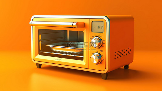 橱窗下单背景图片_充满活力的橙色背景下单色烤箱的 3D 渲染