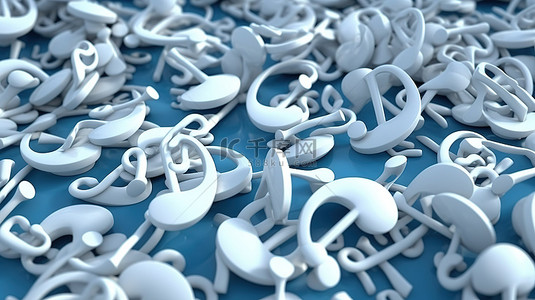 音乐器材元素背景图片_蓝色背景与白色音符的 3d 插图
