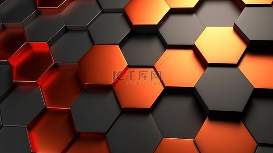 橙灰色背景图片_橙灰色和红色几何六边形的豪华 3D 渲染插图