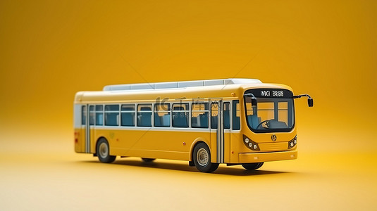 城市中黄色巴士客运模板的 3D 插图