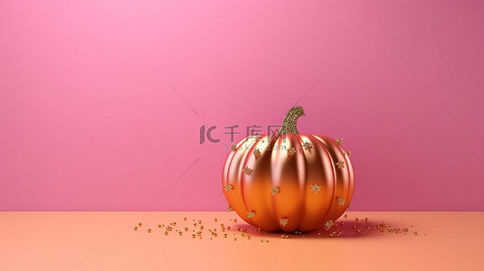 恐怖节日背景图片_3D 渲染南瓜，粉红色背景上具有节日万圣节氛围