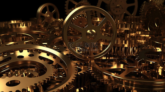 齿轮金色背景图片_金色色调的齿轮机构以 3D 渲染完美适合背景