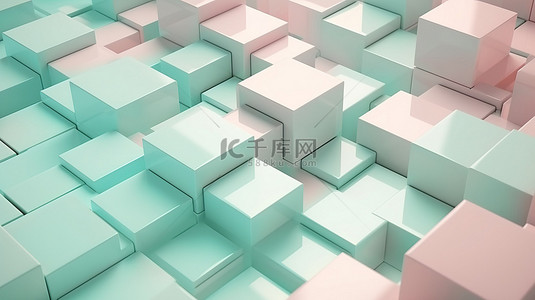 柔和色块背景图片_抽象 3D 渲染中柔和色调的正方形