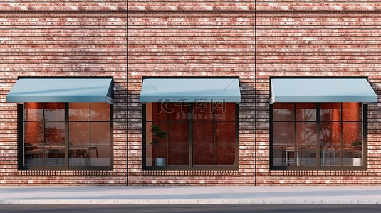 用阁楼风格的砖墙和空的水平窗户设计您的店面，用于产品展示 3D 渲染