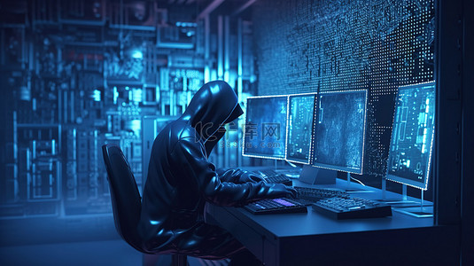 黑客攻击背景图片_犯罪网络犯罪的数字入侵 3D 渲染