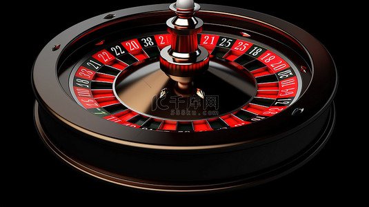 命运背景图片_带有剪切路径的 3D 渲染中带红球的孤立黑色轮盘赌轮