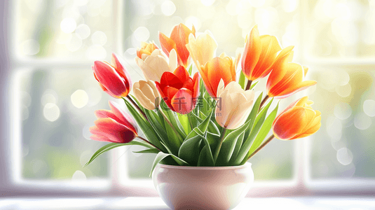 美丽花朵背景图片_室内地面窗台上阳光照射下美丽花朵背景11