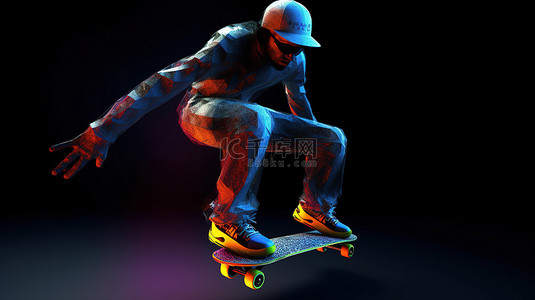 男人的背景图片_3d 世界中的滑板手
