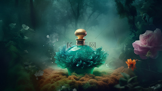 植物香背景图片_香水绿色瓶子