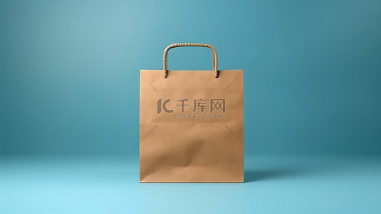 超市kt板背景图片_蓝色背景上棕色工艺纸袋模型设计 3D 渲染的空白空间
