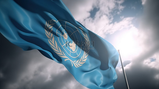 在符号背景图片_在 3D 渲染中顺畅流动的联合国旗帜在风中飘扬，波浪般的动作