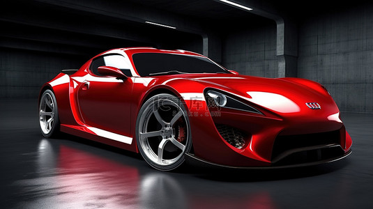 定制红色运动轿跑车升级赛车调校与特殊零件和延长轮 3D 渲染
