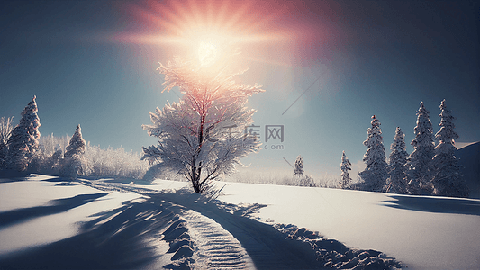 蓝色冬季雪景背景图片_冬季雪景树影背景